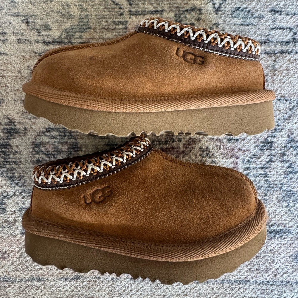 UGG Kids Brown Suede Slip-On Clog with Braided Trim